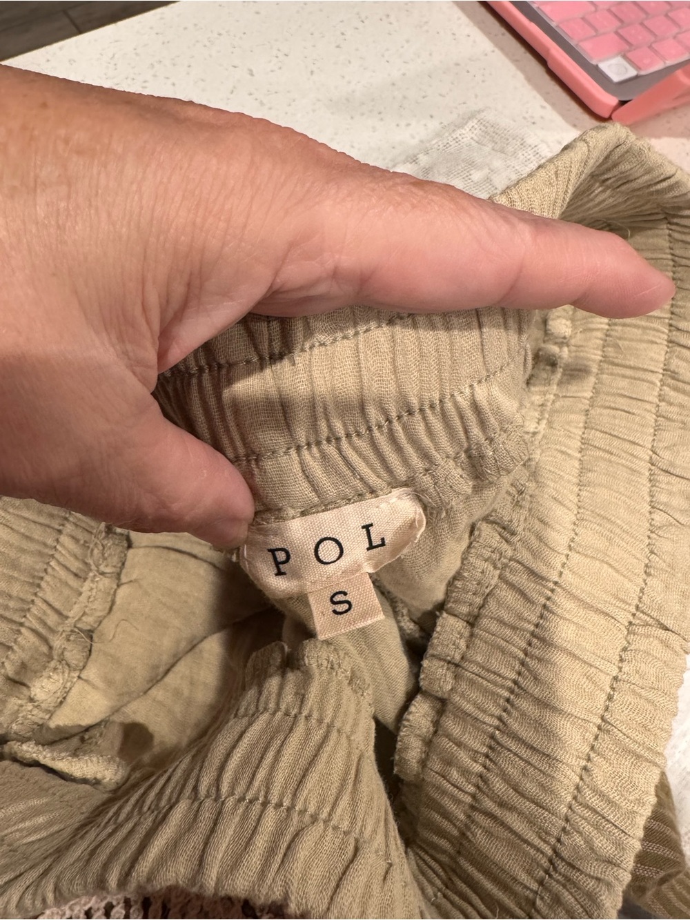 POL Women's Patchwork Wide Leg Pants in Olive Green and Cream - Picture 2 of 5